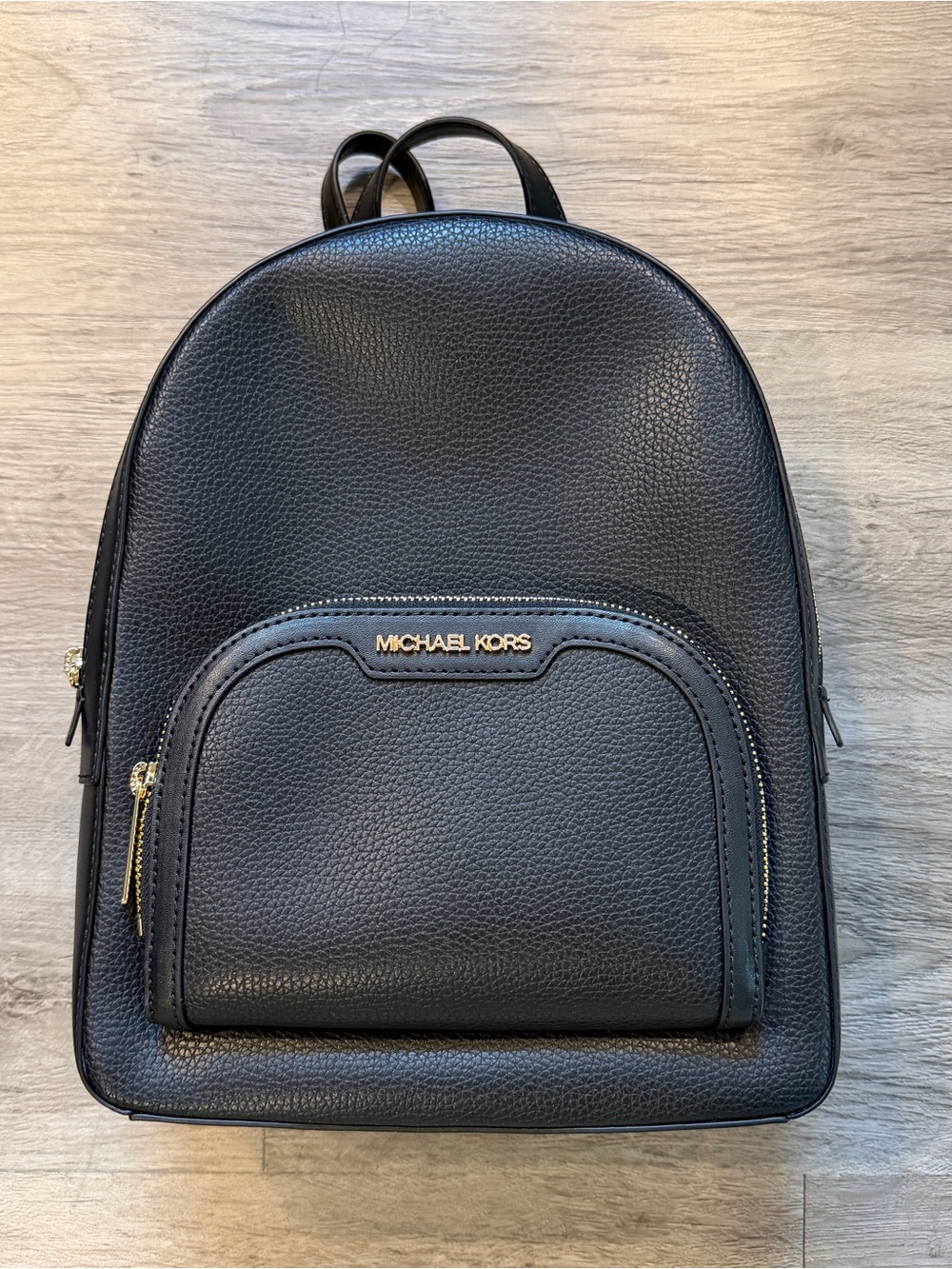 Michael Kors Jaycee MD Zip Pocket Leather Backpack Black NWT Gold Hardware